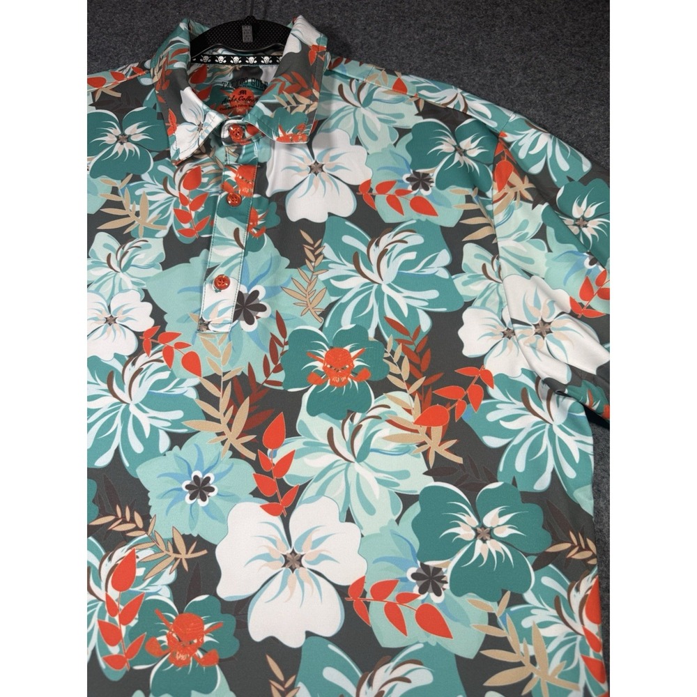 Tattoo Golf Aloha Collection Performance Floral Short Sleeve Polo Shirt Medium